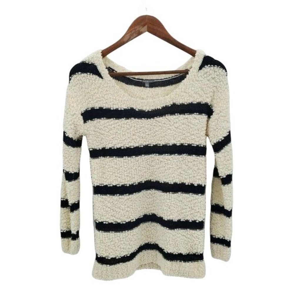 Charlotte Russe Womens Striped Chunky Knit Sweater Size‎ S Black & Cream Fuzzy